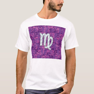 Camiseta Rótulo Virgo Zodiac en camuflaje digital rosado
