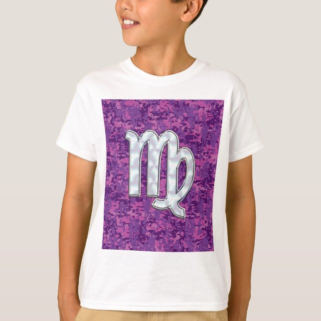 Camiseta Rótulo Virgo Zodiac en camuflaje digital rosado (Anverso)