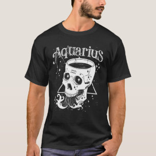 Camiseta Rótulo Zodiac Aquarius Skull Coven Witch