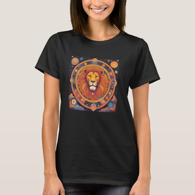 Camiseta Rótulo Zodiac León Rótulo de incendio de cumpleaño (Anverso)