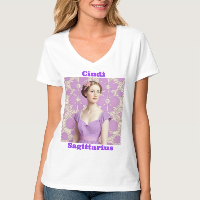 Camiseta Rótulo Zodiac Nombre personalizado de la mujer (Anverso)