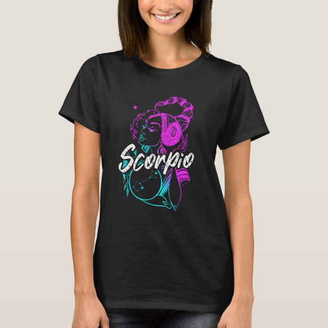 Camiseta Rótulo Zodiaco Escorpio Hermoso Chica Nacido En Oc (Anverso)