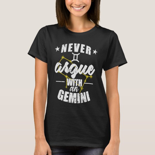 Camiseta Rótulo zodiaco nunca discute con Gemini (Anverso)