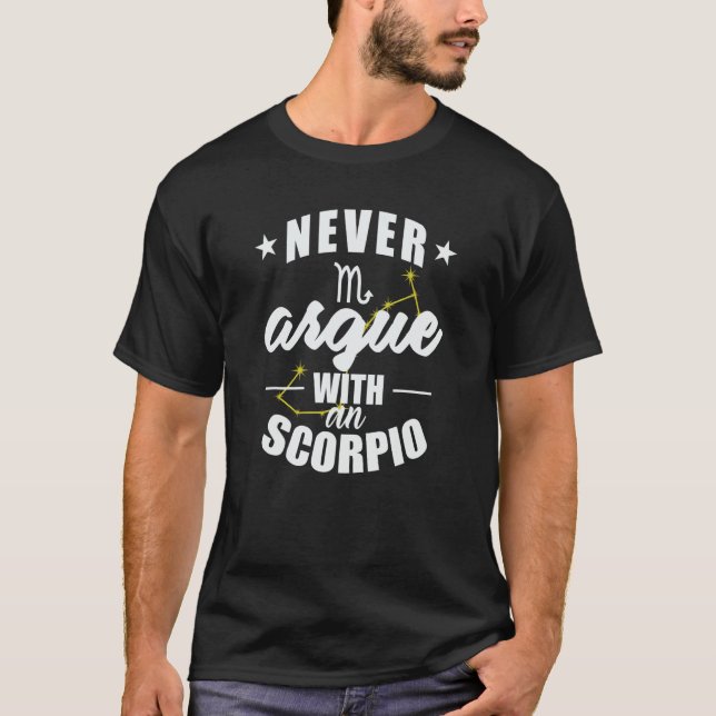 Camiseta Rótulo zodiaco nunca discute con Scorpio (Anverso)