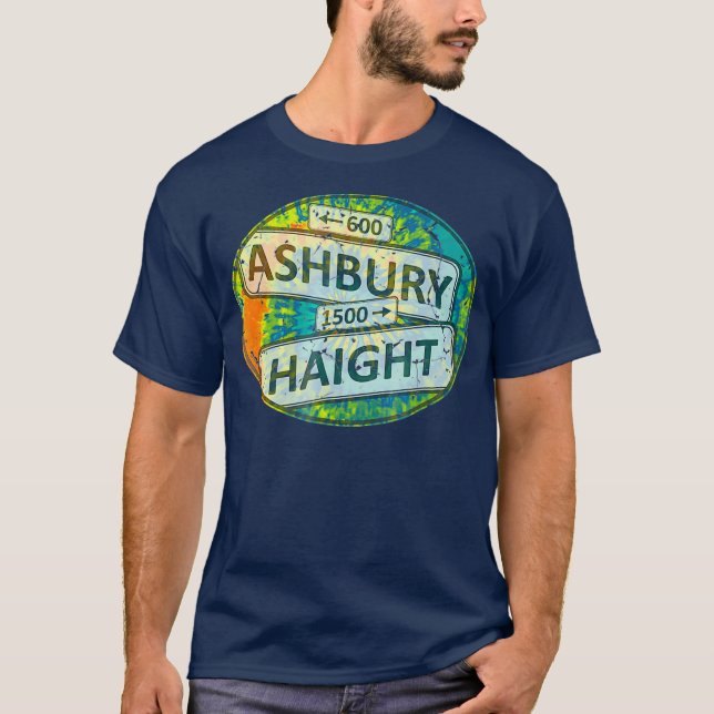 Camiseta Rótulos Ashbury de la flor retro de los años 60 (Anverso)