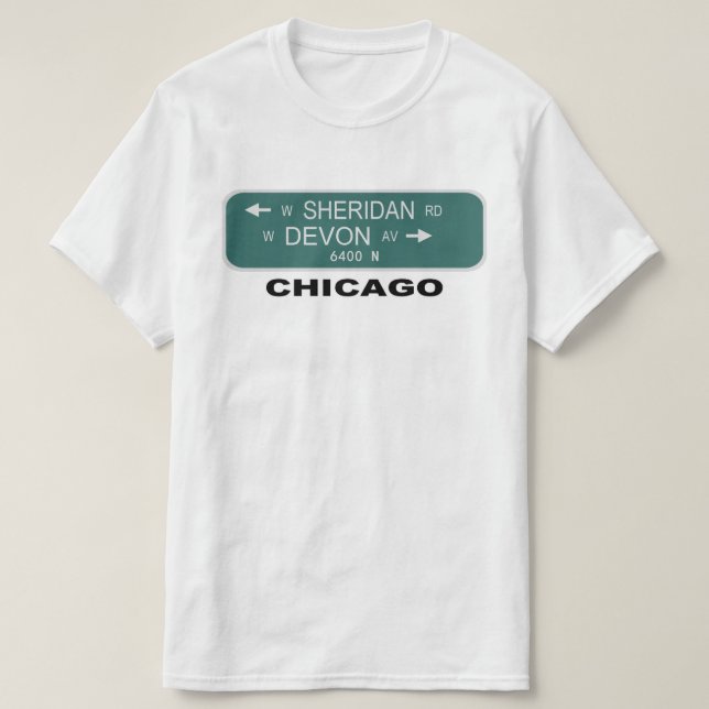 Camiseta Rótulos de la calle Chicago; Sheridan y Devon (Diseño del anverso)