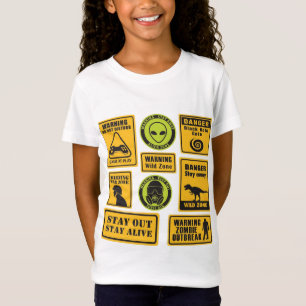 Camiseta Rótulos divertidos de la zona de peligro en niños 
