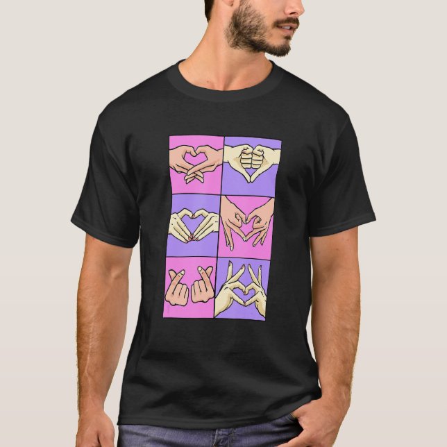 Camiseta Rótulos Heart Hand Lovecore Dedo Coreano Estético (Anverso)