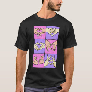Camiseta Rótulos Heart Hand Lovecore Dedo Coreano Estético