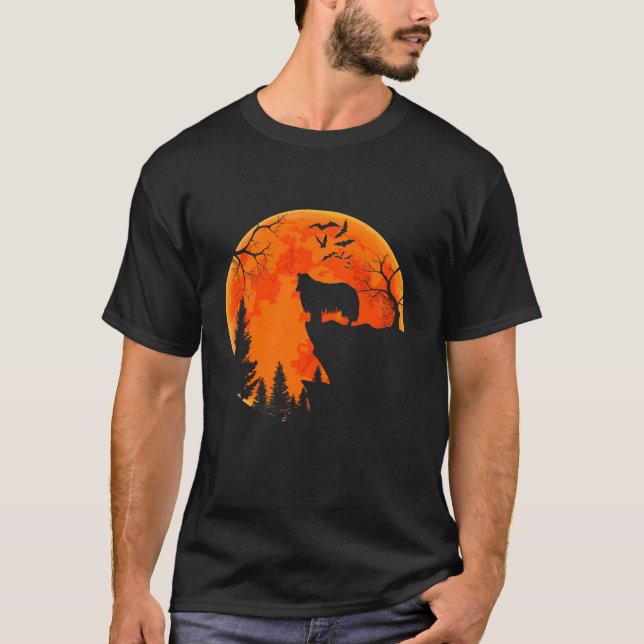 Camiseta Rough Collie Dog And Moon Halloween Costume Perro  (Anverso)