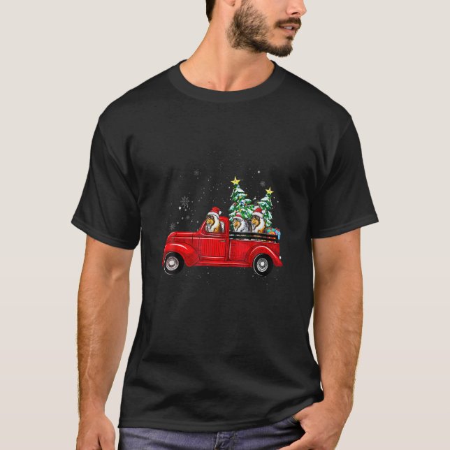 Camiseta Rough Collie Dog Driving Xmas Truck Christmas Tree (Anverso)