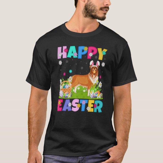 Camiseta Rough Collie Dog Happy Easter Rough Collie Easter (Anverso)