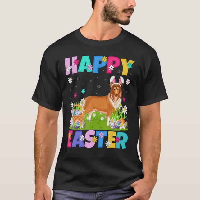 Camiseta Rough Collie Dog Happy Easter Rough Collie Easter (Anverso)