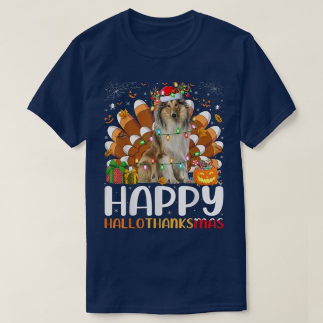 Camiseta Rough Collie Dog Navidades de Halloween Feliz Hall (Diseño del anverso)