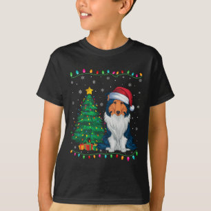 Camiseta Rough Collie Dog Santa Hat Hombres Mujeres Niños N