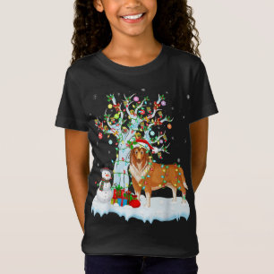 Camiseta Rough Collie Dog Xmas Tree Light Rough Collie C