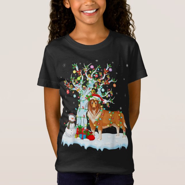 Camiseta Rough Collie Dog Xmas Tree Light Rough Collie C (Anverso)