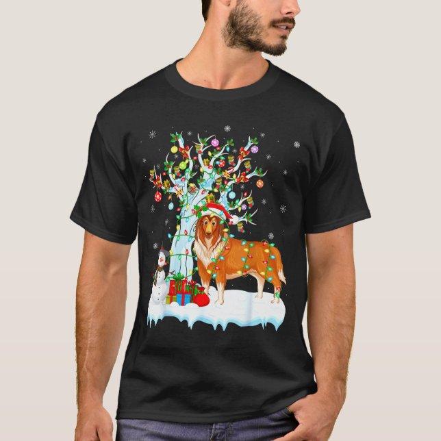 Camiseta Rough Collie Dog Xmas Tree Lighting Rough Collie C (Anverso)