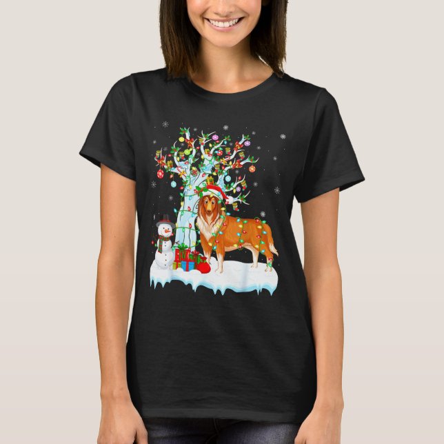Camiseta Rough Collie Dog Xmas Tree Lighting Rough Collie C (Anverso)