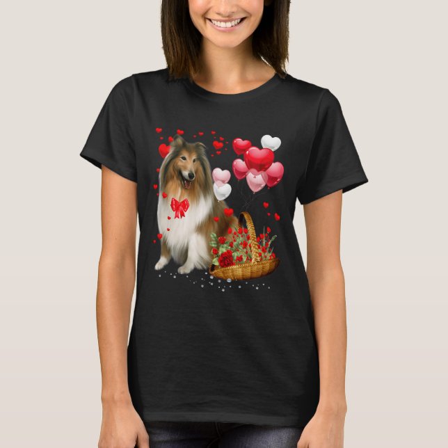 Camiseta Rough Collie Heart Balloon Happy Valentine Day Dog (Anverso)