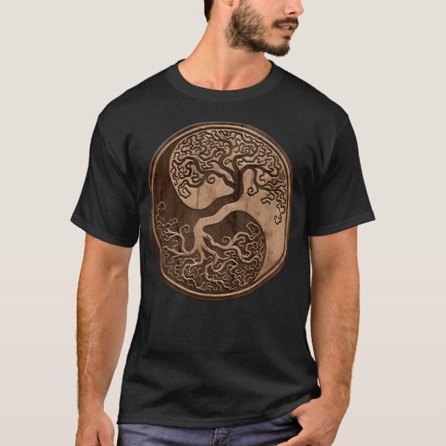 Camiseta Rough Wood Grain Effect Tree of Life Yin Yang (Anverso)