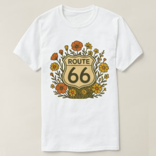Camiseta Route 66 Vintage Floral Americana Design