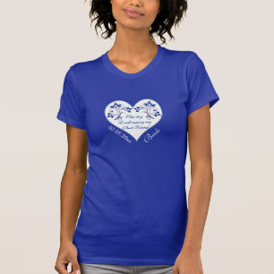 Camiseta Royal Blue, White Floral Heart Bride