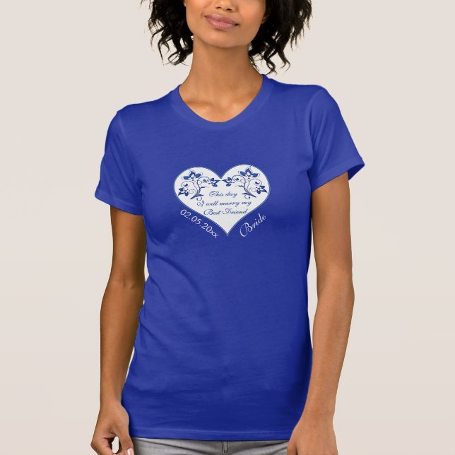 Camiseta Royal Blue, White Floral Heart Bride (Anverso)