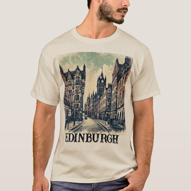 Camiseta Royal Mile Edinburgh Escocia angustiada Grunge (Anverso)