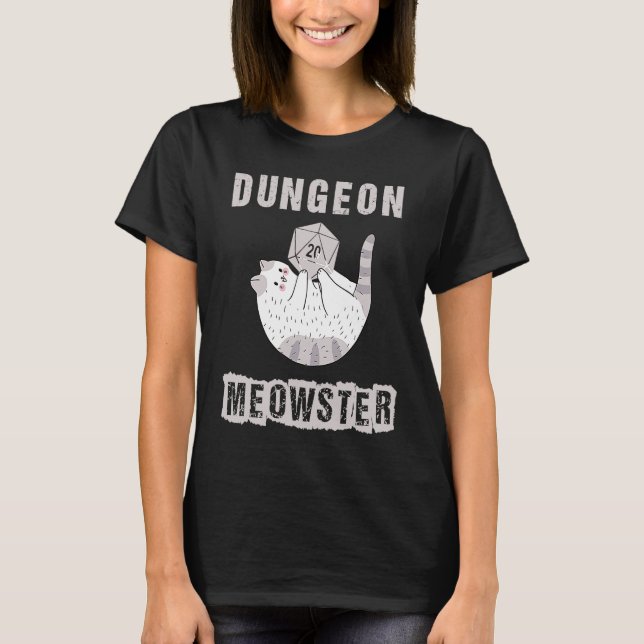 Camiseta RPG Dice D20 Polyhedral de Nerdy Dungeon Meowste (Anverso)