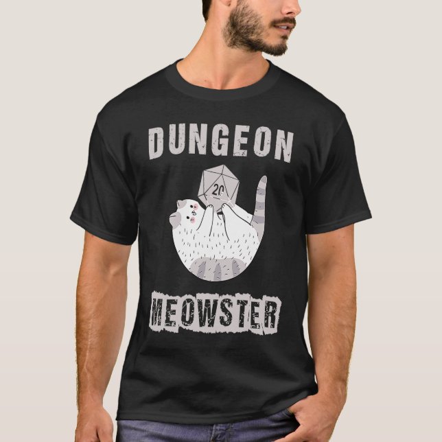 Camiseta RPG Dice D20 Polyhedral de Nerdy Dungeon Meowste (Anverso)