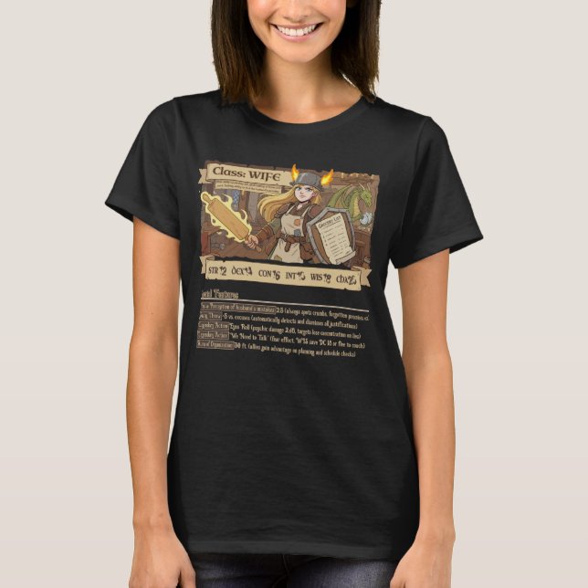 Camiseta RPG Family - Class Wife with STATS - style NE (Anverso)