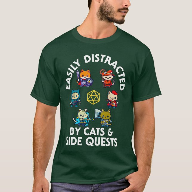 Camiseta RPG Gamer Cats Side Quest Funny Nerd ADHD Cat Men  (Anverso)