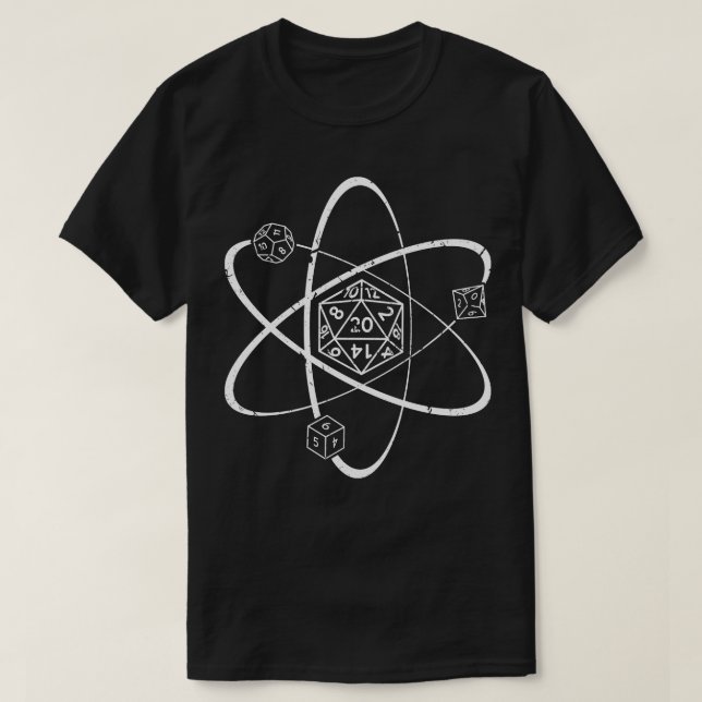 Camiseta RPG Tabletop 20 dados laterales (Diseño del anverso)
