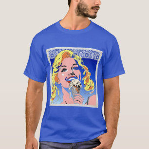 Camiseta Rubia Comiendo Helado Colorido Estilo Pop Art Años