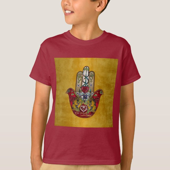 Camiseta Ruby Pomegranate Heart Red Bird Hamsa (Anverso)