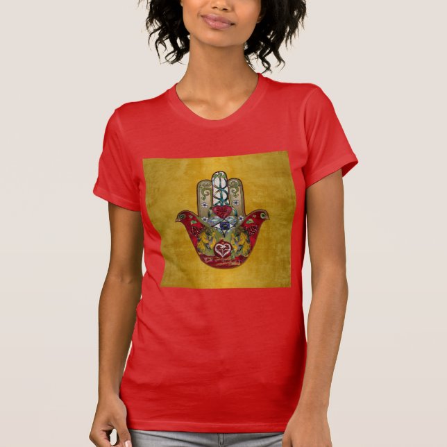 Camiseta Ruby Pomegranate Heart Red Bird Hamsa (Anverso)
