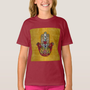 Camiseta Ruby Pomegranate Heart Red Bird Hamsa