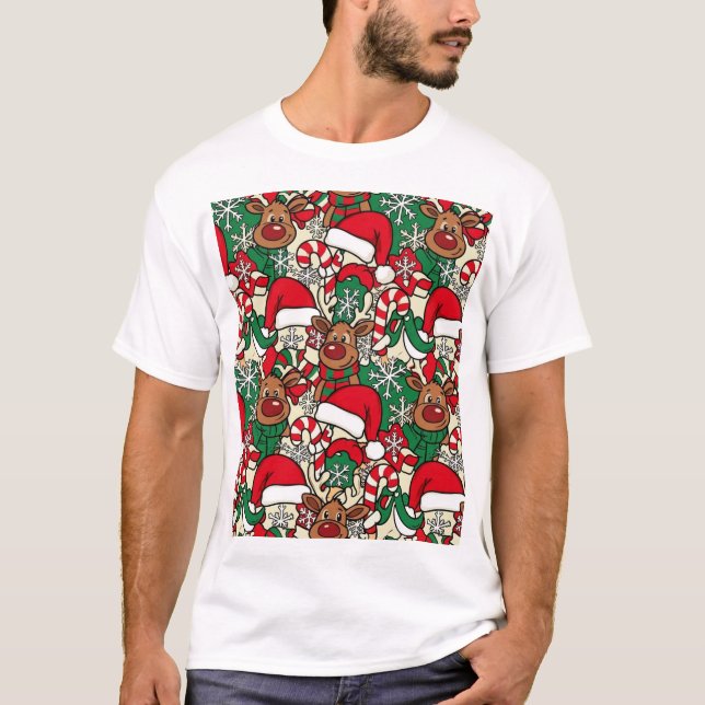 Camiseta Rudolph & Friends: Cozy Christmas Pattern (Anverso)