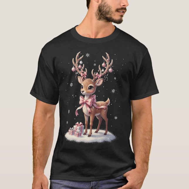 Camiseta Rudolph Pink Coquette Reindeer Pajamas Cute  (Anverso)