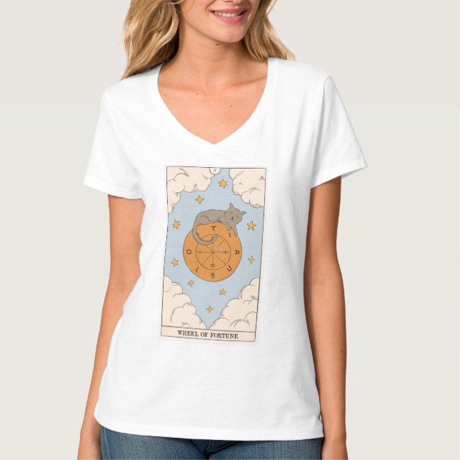 Camiseta Rueda de la carta tarot de Fortune moderna Major A (Anverso)