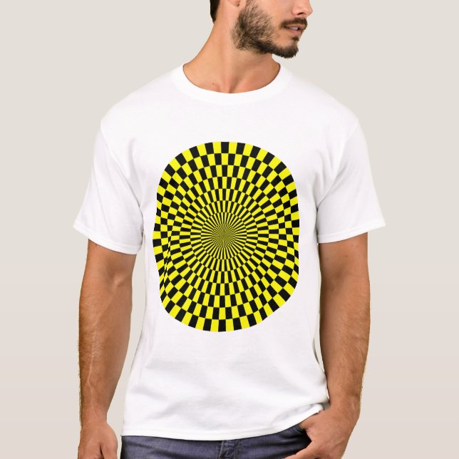 Camiseta Rueda de Op Art - Amarillo y Negro (Anverso)