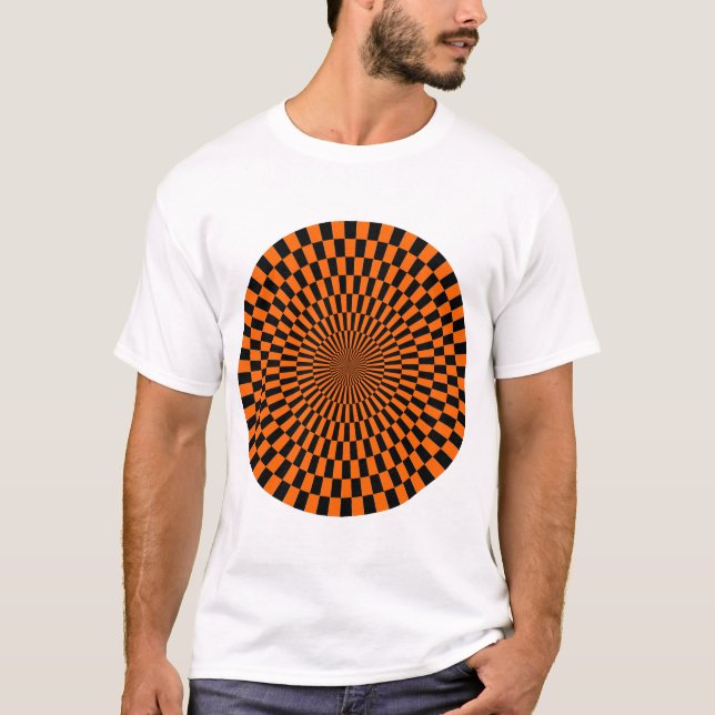 Camiseta Rueda de Op Art - Naranja y negro (Anverso)