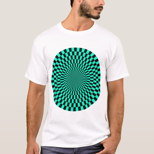 Camiseta Rueda de Op Art - Turquesa y Negro (Anverso)