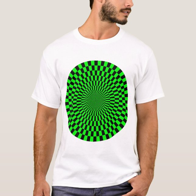 Camiseta Rueda de Op Art - Verde y Negro (Anverso)