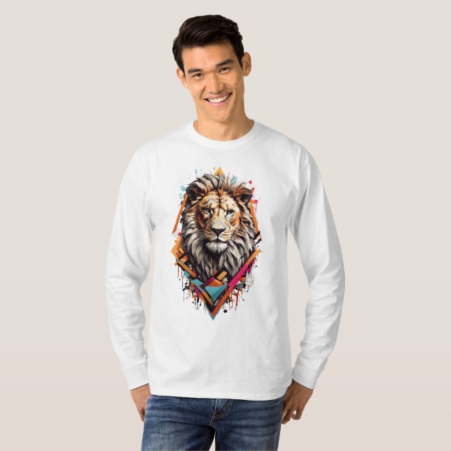 Camiseta Rueda Urbana: Diseño de Leones de Graffiti Geométr (Anverso completo)