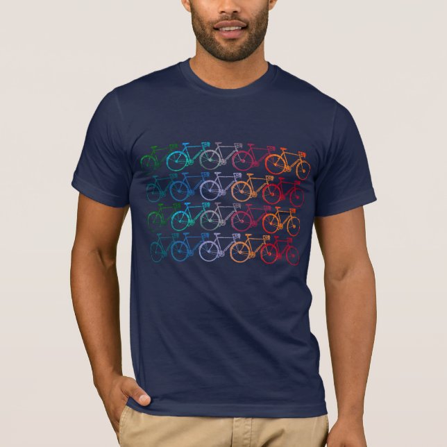 Camiseta Ruedas que sobrevuelan 20 bicicletas coloridas (Anverso)