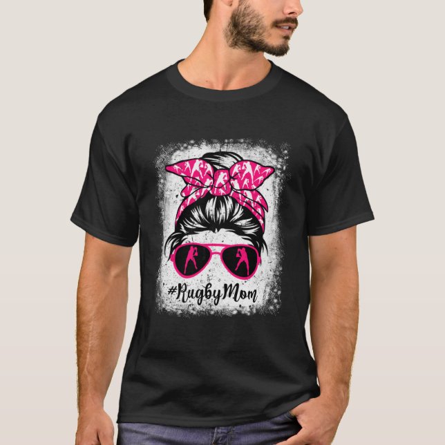 Camiseta Rugby Mom Leopard Messy Bun Sport  Mother's Day (Anverso)