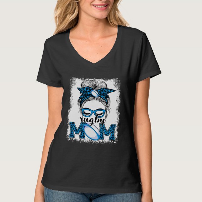 Camiseta Rugby Mom Mother's Day Game Day Messy Bun Leopard (Anverso)