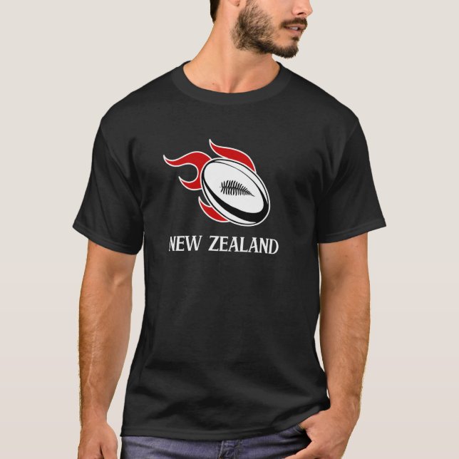Camiseta Rugby New Zealand NZ Rugby Ball en llamas (Anverso)